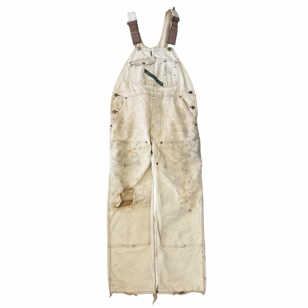 VTG Key brand bib overalls heavily distressed Double Knee Duck Canvas Fits 36x28